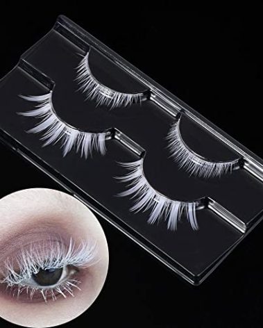 outopen White False Eyelashes Halloween White Eye lashes Extension Tools Anime Cosplay Makeup Natural Looking Masquerade Party Eyelashes (A01-White 2 Pairs(Upper&Bottom))