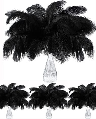 Black Ostrich Feathers for Centerpieces: 100 Pcs 12-14 Inches (30-35 cm) Ostrich Feathers Bulk, Large Feathers for Centerpieces, Table, Flower Arrangement and Home Decoration