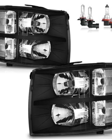 ROADEAL Headlights W/Bulbs for 2007-2013 Chevy Silverado 1500, for 2007-2014 Silverado 2500HD 3500HD Halogen Headlamp Replacement Driver & Passenger Side