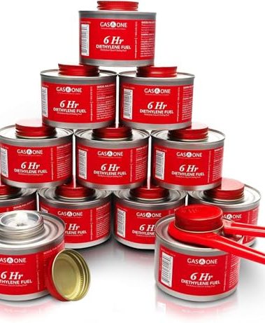 Gas One 12 Pack 6 Hour Chafing Fuel - Food Warmer for Chafing Dish Buffet Set - Reusable Liquid Safe Fuel With Wick & Lid Opener