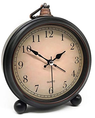 Vintage Retro Analog Alarm Clock, 4 inch Super Silent Non Ticking Small Clock with Night Light, Battery Operated, Simply Design, for Living Room, Bedroom, Bedside, Desk, Gift Clock (Arabic)