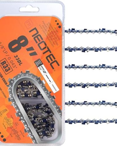 NEOTEC 8 Inch Chainsaw Chain 3/8" LP Pitch .043" Gauge 33DL - Fits Ryobi P4360/P4361/P5452, Greenworks 20142, Milwaukee M18 FUEL 3004, Worx WG349/WG349.9, Poulan 810 EPT and More - R33(3 Chains)