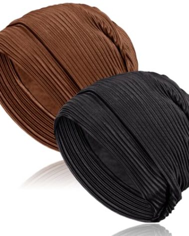 Wimnkuv 2 Pcs Pleated Head Wraps Scarf Turban, Chemo Caps for Cancer Patient, Cancer Headwear for Women