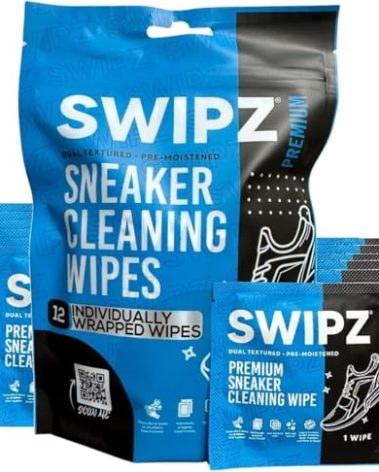 Swipz Shoe and Sneaker Wipes - Complete Tennis Shoe Cleaner Eraser Kit - Instant White Leather Sole Cleaner Cloths in 12 Travel Packs