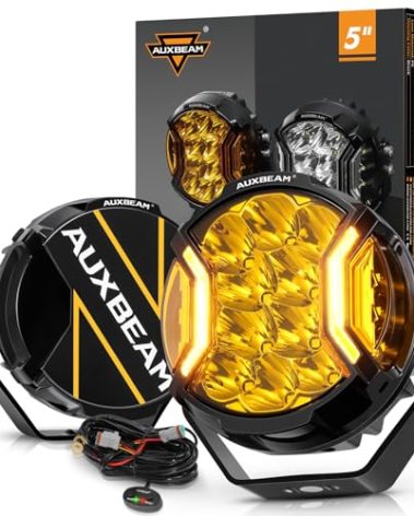 Auxbeam V-Ultra Series 5" 172W Side Shooter Offroad Fog Lights, Amber DRL Function 3 Modes, 270 Degree Wider Range, 20400LM Round LED Pods Light Bar with Protective Covers, Pair