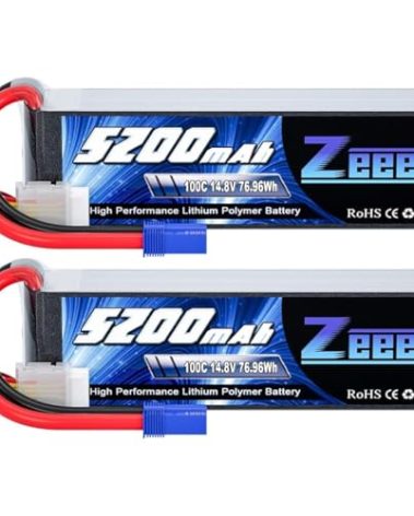 Zeee 4S Lipo Battery 14.8V 5200mAh 100C with EC5 Plug Soft Case for RC Plane Quadcopter Airplane Helicopter RC Car Truck RC Boat (2 Pack)