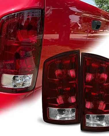 ECOTRIC Pair Tail Light Compatible with 2002-2006 Dodge Ram 1500/2003-2006 Ram 2500 3500 Taillight Turn Signal Light Replacement for 55077348AF CH2801147 55077347AF CH2800147 (Red Smoked)