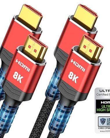 Highwings 8K 10K HDMI 2.1 Cable 6.6FT/2M 2-Pack, Certified Ultra High Speed HDMI Cable Braided Cord-4K@120Hz 8K@60Hz, DTS:X, HDCP 2.2 & 2.3, HDR 10 Compatible with Roku TV/HDTV/Blu-ray