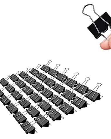 Medium Binder Clips, 36 Pack, 1 Inch, Standard 25mm, Black, Metal Fold Clamp, Capacity 0.47 Inch, Paper Clips, Office Clips, School & Home Use