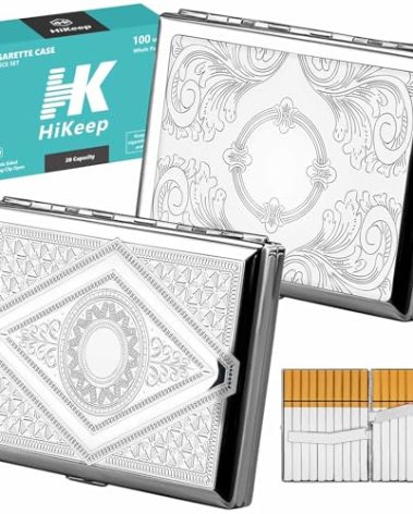 Hikeep Vintage Cigarette Case 2 Pack, Cigarette Holder Case, Smoking Accessories, Metal 20 Capacity for Regular, King and 100's Size