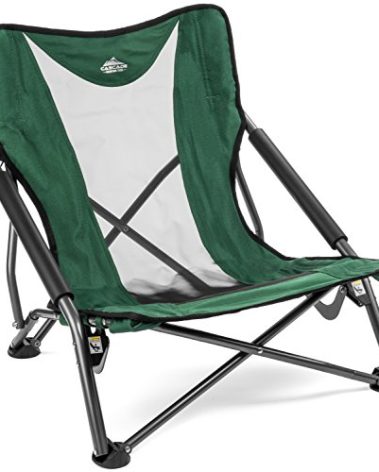 Cascade Mountain Tech Camping Chair - Low Profile Folding Chair for Camping, Beach, Picnic, Barbeques, Sporting Event with Carry Bag, Polyester, Green