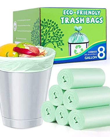 8 Gallon Trash Bags Medium Garbage Bags, Extra Strong Trash-Can-Liner for Bathroom Kitchen Office (120 Counts, 30 Liter, Green)
