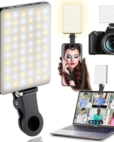 60 LED Portable Selfie Light Video Conference Lighting with Clip & Camera Tripod Adapter Rechargeable 2000mAh CRI 97+, 3 Light Modes for Phone iPhone Webcam Laptop Photo Makeup (Dark Greay)