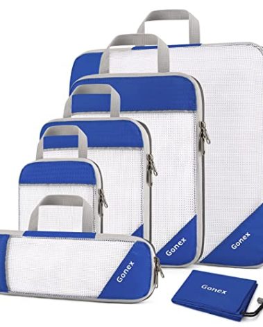 Gonex Compression Packing Cubes Mesh Organizers L+M+S+XS+Slim+Laundry Bag Deep blue