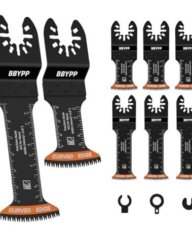 6pcs Curved Japanese Tooth Oscillating Saw Blades set, Standard & Extra-Long Reach Set, Curved Edge Oscillating Multitool Blades Clean Cut for Wood, Plastic