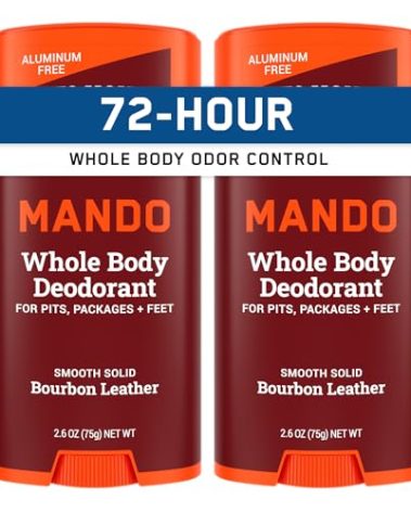 Mando Whole Body Deodorant For Men - Smooth Solid Stick - 72 Hour Odor Control - Aluminum Free, Baking Soda Free, Skin Safe - 2.6 Ounce (Pack of 2) - Bourbon Leather