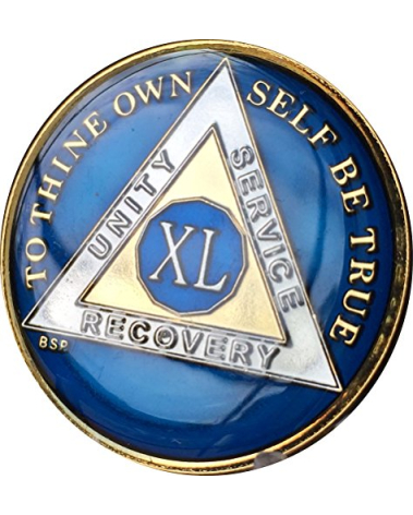 Bright Star Press 40 Year Midnight Blue AA Alcoholics Anonymous Medallion Chip Tri Plate Gold & Nickel Plated