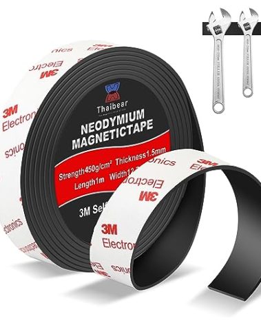 Neodymium Magnetic Tape, Flexible Magnet Tape Strips Roll (1/2'' Wide x 3.3 ft Long) with Strong 3M Adhesive Backing, Magnetic Strips Heavy Duty Perfect for Wall, DIY, Art Projects & Fridge