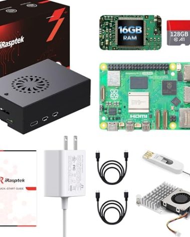 iRasptek Starter Kit for Raspberry Pi 5 16GB RAM-Pre-Loaded with 128GB Edition Raspberry Pi OS (Aluminum Case)
