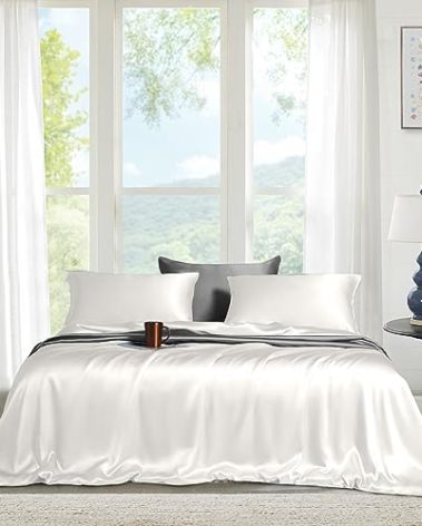 Tencel Sheets 3 Piece Set, 100% Eucalyptus Lyocell Sheets Set, Softer Than Silk, Cooling Breathable Bed Sheets for Hot Sleepers, 16 Inch Deep Pocket (White, Twin)