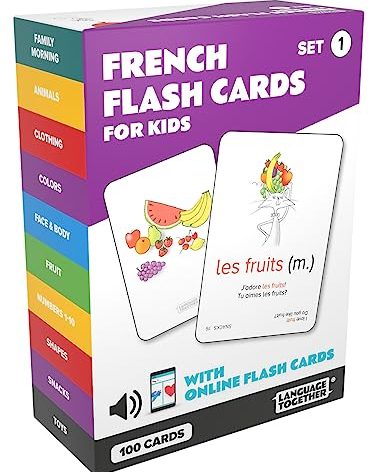 French Flash Cards for Kids: 100 First French Words with Online Audio - Learn Colors, Shapes, Numbers 1-10, Animals and More Beginner, Everyday Words - 100 Cards