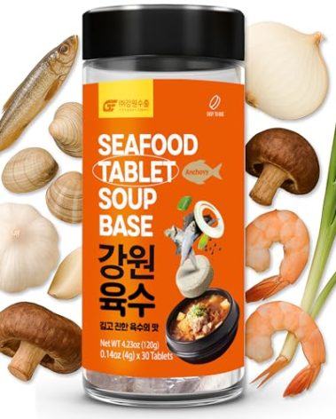 Gangwon Seafood Soup Base Tablets (4g x 30 Count) – Korean Anchovy Broth with Clam, Shrimp, Shiitake & Veggies – Instant Stock for Hot Pot, Ramen, Stew – No MSG, No Additives