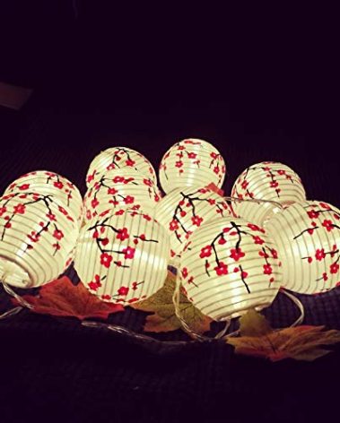 JYWJ Sakura (Cherry) Flowers White Color Chinese/Japanese Small Cloth Lantern/Lamp 3" Diameter LED String Light Length 78.7" 2-AA Battery Powered & USB Charger Gift for Kids (Red)