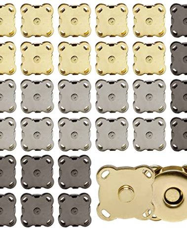 30 Piece Plum Magnetic Snap Buttons for Clothes Purse Handbag Scrapbook Homemade Sewing Craft (Black+Gold+Silver)