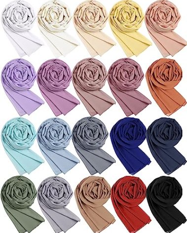 Mepase 20 Pack Solid Color Chiffon Hijab Head Scarves for Women Fashion Soft Hijab Chiffon Long Scarf Shawl Wrap for Muslim Women, Lightweight and Breathable, 20 Colors