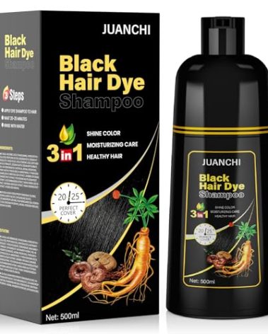 JUANCHI Black Hair Dye Shampoo 3 in1, Black Shampoo Hair Dye for Gray Coverage, Natural Hair Color for Women Men, Herbal Formula, Ammonia-free, Lasts 30 Days, 500ml (16.90 oz)