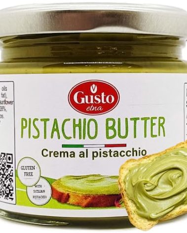 GUSTO ETNA Pistachio Butter Sweet Spreadable Cream, 6.7 oz (190g) Rich & Nutty Pistachios Cream for Knafeh Dubai Pistachio Chocolate Bars, Product of Sicily, Italy, No GMO