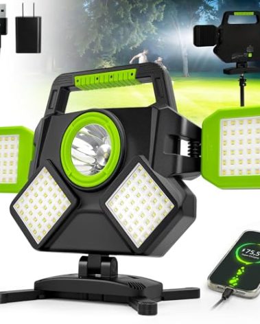 SYLSTAR 55W Rechargeable Work Light, 5000LM Magnetic Work Light, Foldable&360° Rotatable Led Work Light with 6 Light Modes, Portable Work Lights for Mechanic Jobsite Workshop Car Repairing