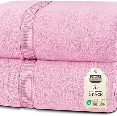Utopia Towels Luxurious Jumbo Bath Sheet 2 Piece, 600 GSM, 35 by 70 Inches, 100% Ring Spun Cotton, Highly Absorbent and Quick Dry Extra Large Bath Towel, Super Soft Towel, Pink