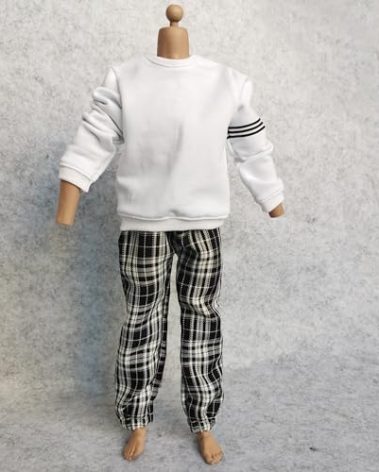 1/6 Custom Scale Man Sweatshirt + Plaid Trousers Pant Outfit for 12" Male Action Figure Doll Clothes