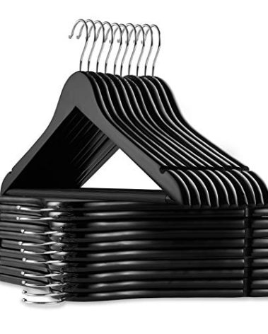 Casafield - 20 Black Wooden Suit Hangers - Premium Lotus Wood with Notches & Chrome Swivel Hook for Dress Clothes, Coats, Jackets, Pants, Shirts, Skirts