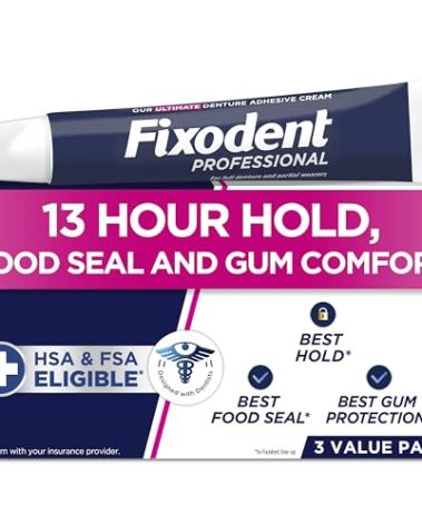 Fixodent Professional Ultimate Denture Adhesive Cream for Full and Partial Dentures, 1.8 oz, 3 Pack
