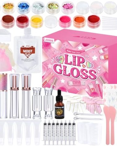 JCOOS Lip Gloss Making Kit, Lip Gloss Set for Teens Kids Tweens Girls Woman Lip Kit Fun DIY Lipgloss Making Kit, Make Your Own Lip Gloss Kit, Moisturizing Glitter Kids Gifts Stuff for Girls 10-12