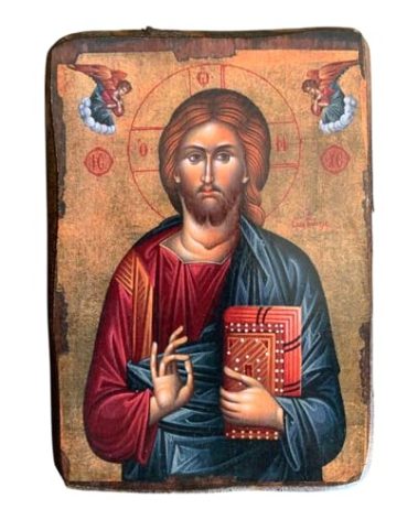 Wooden Greek Christian Orthodox Wood Icon of Jesus Christ / A0