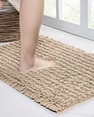 Walensee Large Bathroom Rug Non Slip Bath Mat (72x24 Inch Beige) Water Absorbent Super Soft Shaggy Chenille Machine Washable Dry Extra Thick Perfect Absorbant Best Plush Carpet for Shower Floor