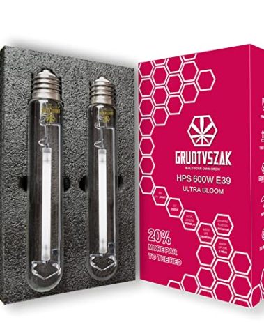 GRUOTVSZAK HPS 600 Watt Grow Light Bulb E39 Up to 40% More Red 1150μmol Ultra PPF Increases Red Concentrated Spectrum 90000 Lumens High Pressure Sodium 2-Pack