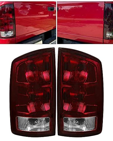 HECASA Tail Light Assembly w/Halogen Bulb Compatible with 2002-2006 Dodge Ram 1500/2003-2006 Dodge Ram 2500 3500 Tail Lamp Signal Brake Lamp Replacement for CH2801147 CH2800147 Pair&Dark Red