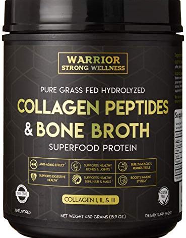Warrior Strong Wellness Premium Collagen Peptides Bone Broth Powder: Grass Fed Hydrolyzed Collagen Boost for Healthy Skin, Nails, Hair, Joints, Muscles, Bones, Digestion, Keto Friendly, Unflavored