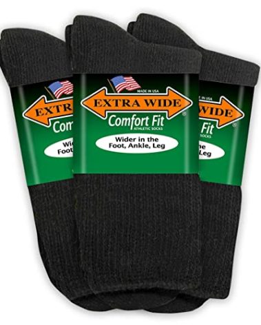 Extra Wide Athletic Crew Socks 3PK Black XL for Men