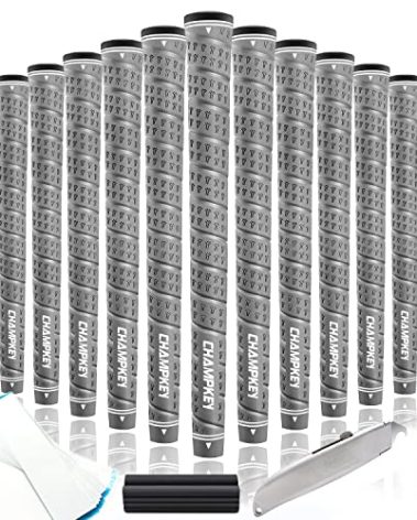CHAMPKEY WRAP-Y Rubber Golf Grips 13 Pack Come with All Repair Kits - High Feedback and Traction Golf Club Grips (Oversize, Gray)