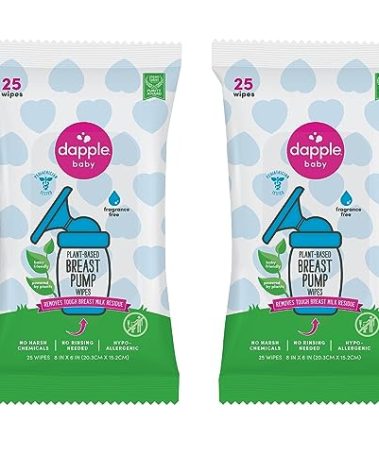 Dapple Breast Pump Wipes, Powered by Plants, Hypoallergenic, Removes Milk Residue, Fragrance Free, Convenient Wipes Pouch, 25 Count (2 Pack)