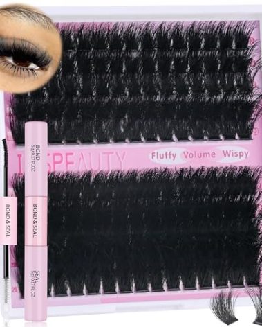 Lash Clusters Kit 150D+200D Fluffy Lash Clusters Eyelash Extension Kit 12-20mm Individual Lashes Kit with Lash Bond and Seal, Lash Tweezers for DIY Lashes Extension by INSPEAUTY