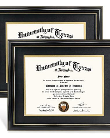 GraduationMall 8.5x11 Diploma Frame with Black over Gold Mat or Display 11x14 Certificate without Mat,Solid Wood & UV Protection Acrylic,Glossy Black Finish with Gold Trim,2 Pack