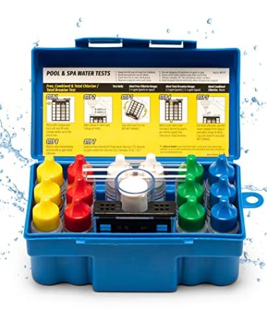 Taylor K-1005 DPD, 9-in-1 Pool Test Kit for Test Kit for Free & Total Chlorine, Bromine, pH, Acid & Base Demand, Total Alkalinity, Calcium Hardness, Cyanuric Acid | Made in The USA
