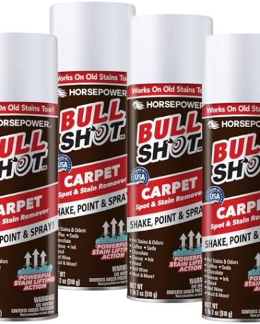 Horsepower Bull Shot Carpet Spot & Stain Remover by Horsepower, AS-SEEN-ON-TV, Made In USA, Just Point & Spray, Stain-Lifting Foam-Action, Pet Stains & Odors, Coffee, Soda, Wine, Stains, 4 Pack
