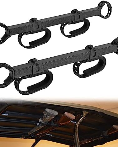 20079 Overhead in-Cab Gun & Bow Rack Carrier Fits for 1.5” - 2.0” Round Cages & Profiled Tubes, Compatible with UTV Can-Am Yamaha Kawasaki Kubota Polaris Gravely Honda SxS Roll Cage Mount